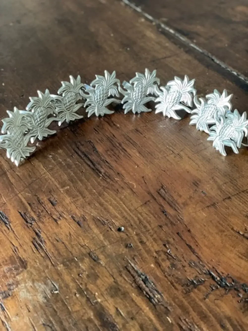 Brass Pineapple Napkin Rings Set of 8 Silver Tone Coastal Grandmillennial Decor